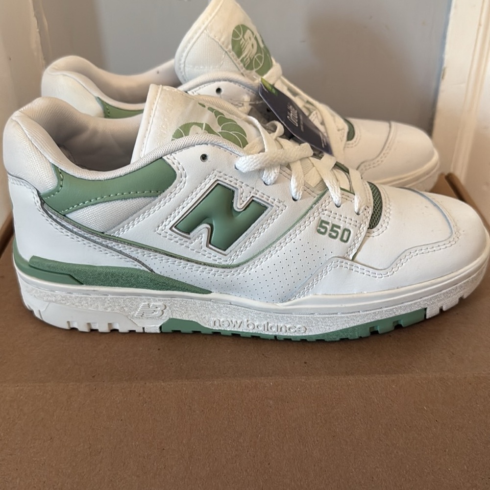 New Balance 550 White and Mint Greens Sneakers
